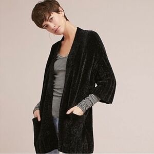 Moth Anthropologie Black Popular Lily Chenille Open-Front Cardigan with Pockets